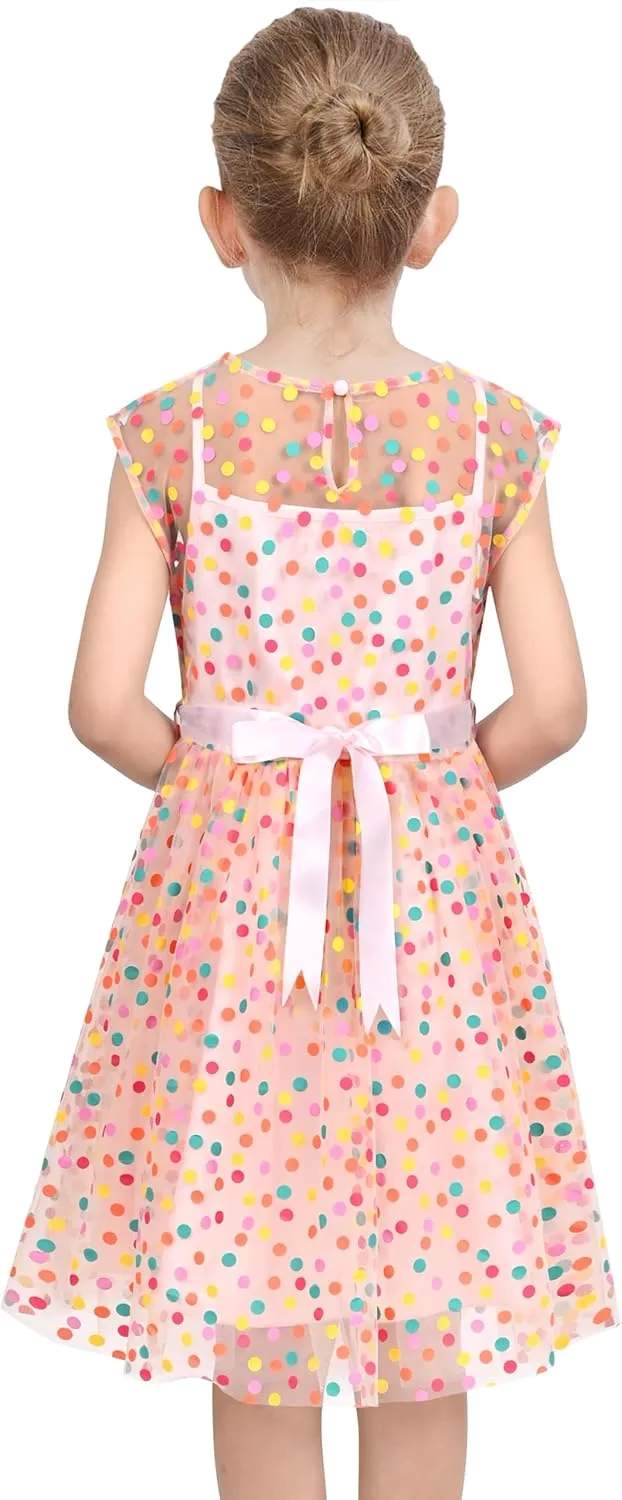 Sunny Fashion Girls Dress Caramel Star Lace Short Sleeve Pleated Collar Dress
