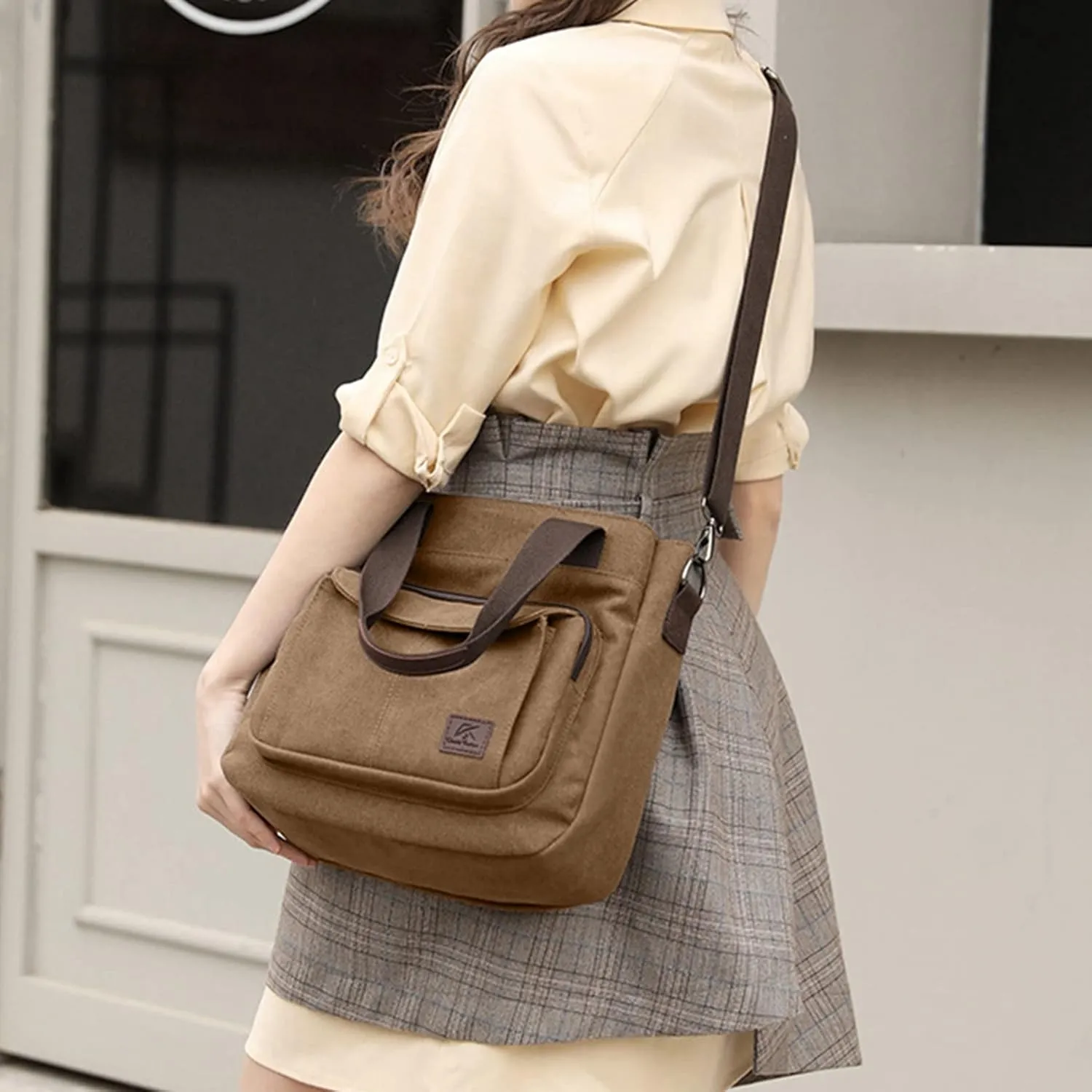 Sunshinejing Women's Canvas Tote Purse Shoulder Crossbody Bag Small Handbag Multi-pocket Top Handle Work Bags
