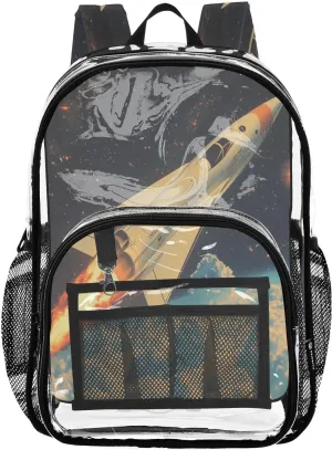Supersonic Jets Soar Across Space Clear Backpack Boy Girl Kids Heavy Duty PVC Transparent Bookbag School Bag with Multiple Compartments