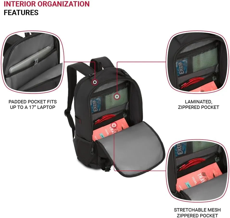 SwissGear Civic Pro Laptop Backpack, Black, 18”x13.25”x7”