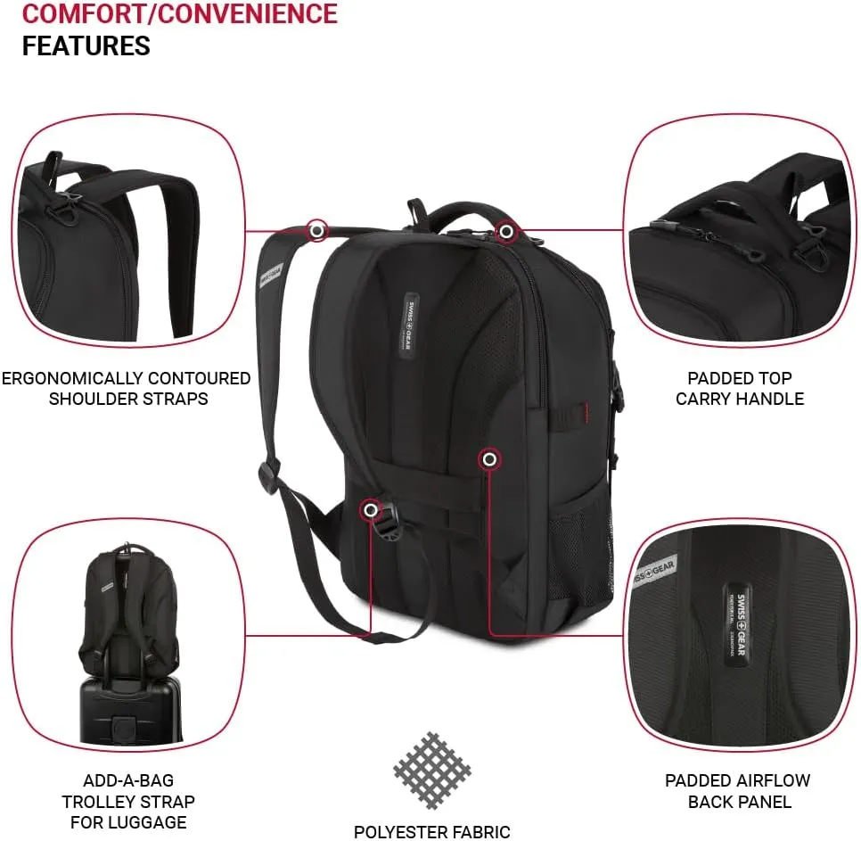 SwissGear Civic Pro Laptop Backpack, Black, 18”x13.25”x7”