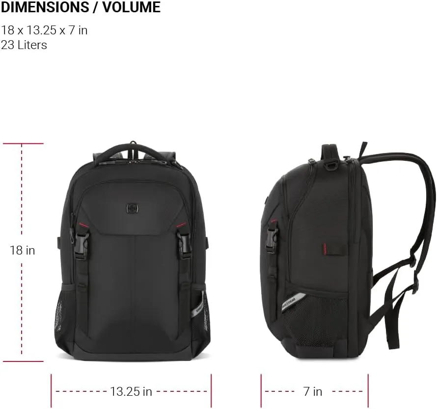 SwissGear Civic Pro Laptop Backpack, Black, 18”x13.25”x7”