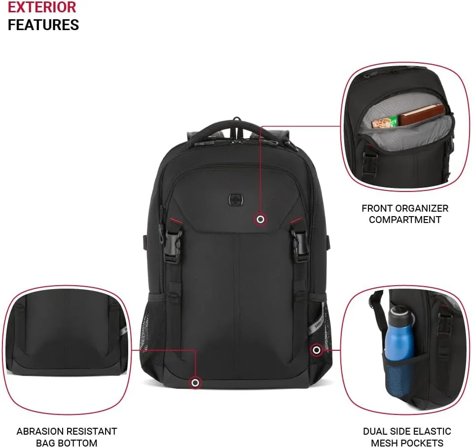 SwissGear Civic Pro Laptop Backpack, Black, 18”x13.25”x7”