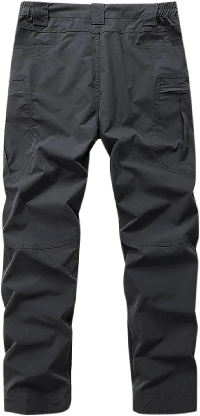 Tactical Work Pants for Men Construction Multi-Pockets Zipper Cargo Pants Solid Color Straight Casual Pants
