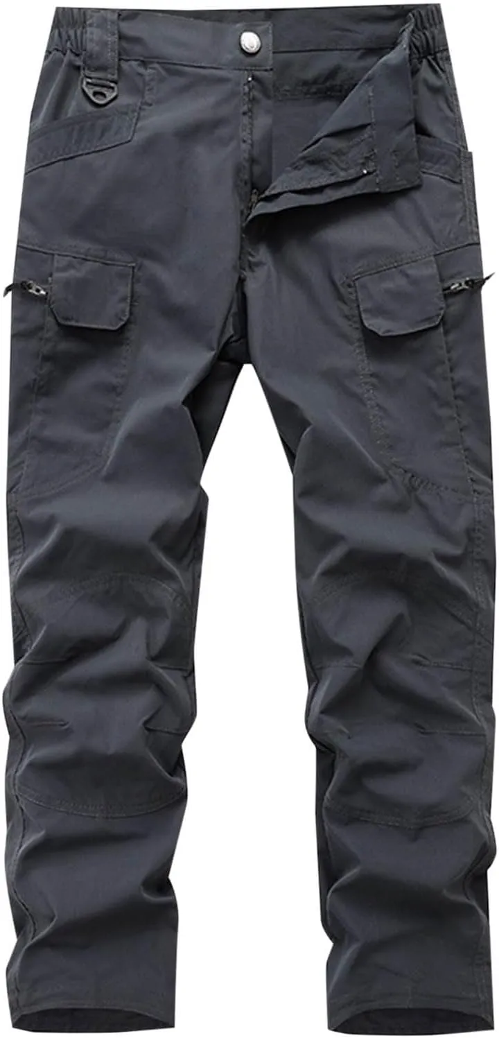 Tactical Work Pants for Men Construction Multi-Pockets Zipper Cargo Pants Solid Color Straight Casual Pants