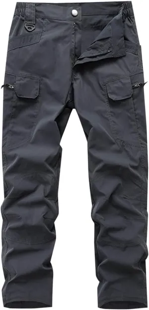 Tactical Work Pants for Men Construction Multi-Pockets Zipper Cargo Pants Solid Color Straight Casual Pants