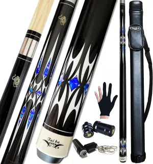 Tai ba cues 2-Piece Pool cue Stick   Hard Case, 13mm Tip, 58", Hardwood Canadian Maple Professional Billiard Pool Cue Stick 18,19,20,21,22 Oz Pool Stick (Selectable)-Blue, Black, Red, Gray, Green