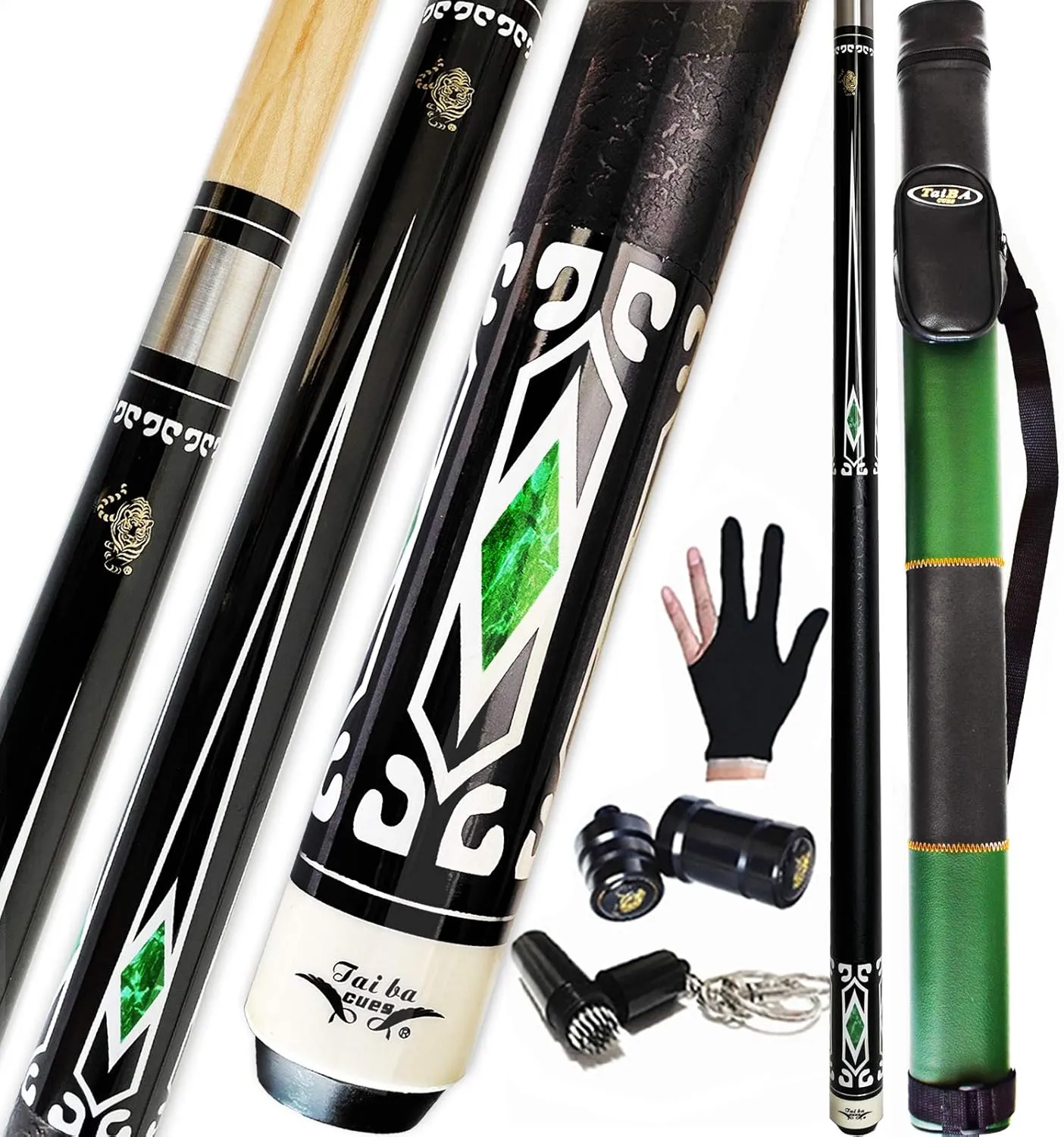Tai ba cues 2-Piece Pool cue Stick   Hard Case, 13mm Tip, 58", Hardwood Canadian Maple Professional Billiard Pool Cue Stick 18,19,20,21,22 Oz Pool Stick (Selectable)-Blue, Black, Red, Gray, Green