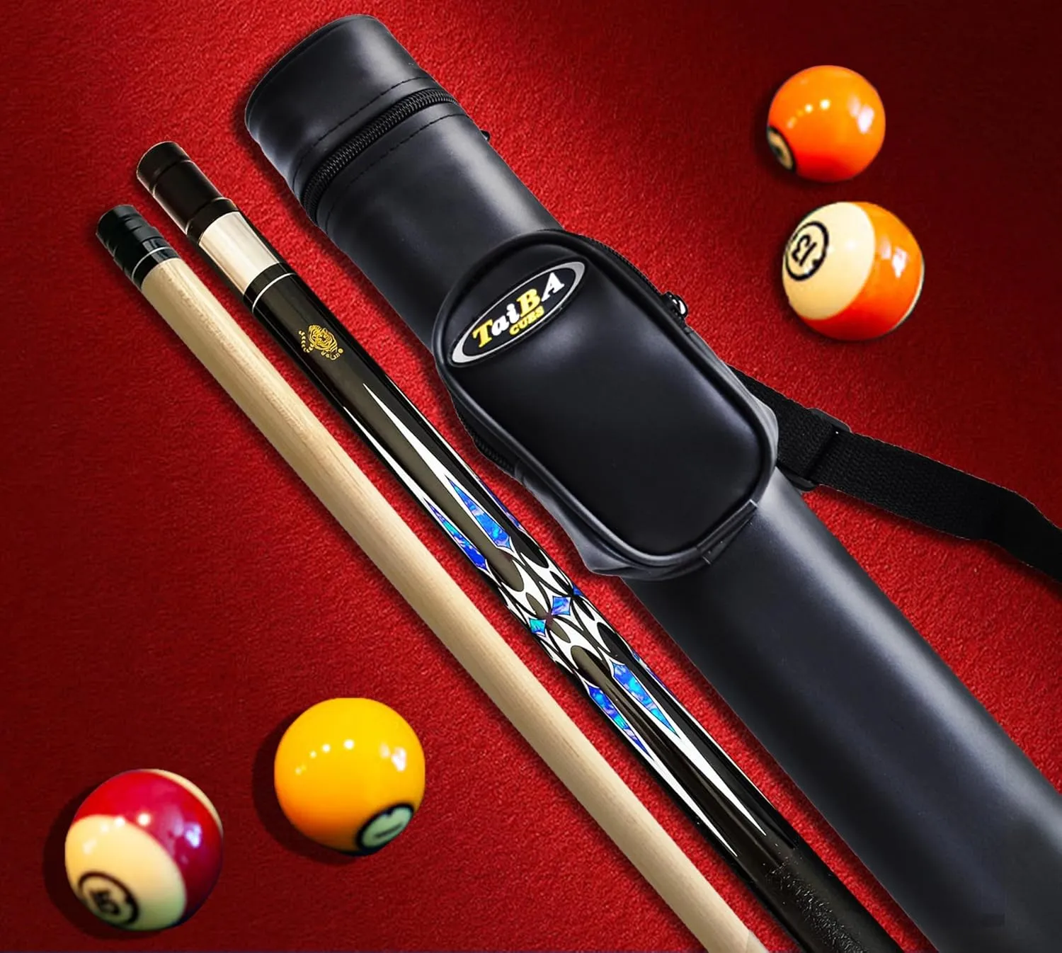 Tai ba cues 2-Piece Pool cue Stick   Hard Case, 13mm Tip, 58", Hardwood Canadian Maple Professional Billiard Pool Cue Stick 18,19,20,21,22 Oz Pool Stick (Selectable)-Blue, Black, Red, Gray, Green
