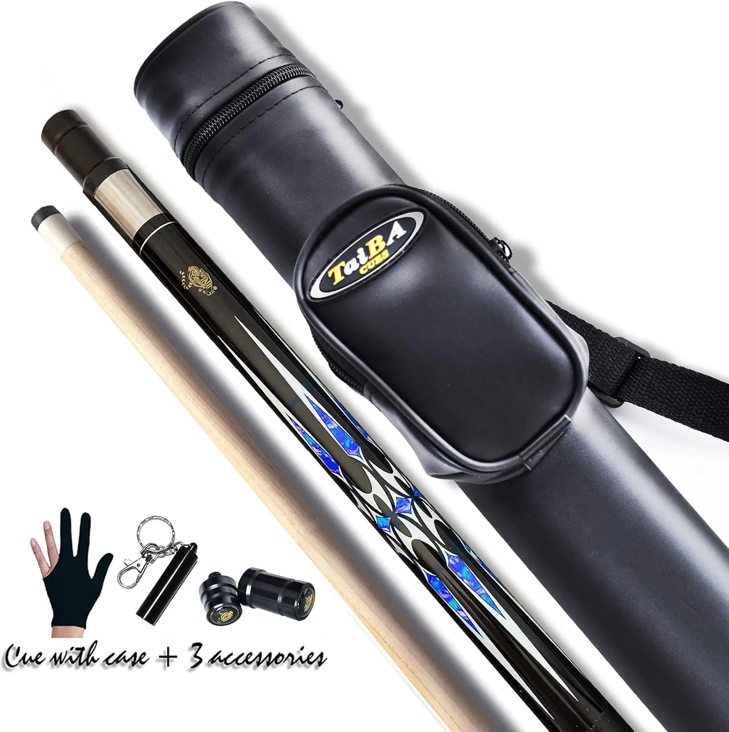 Tai ba cues 2-Piece Pool cue Stick   Hard Case, 13mm Tip, 58", Hardwood Canadian Maple Professional Billiard Pool Cue Stick 18,19,20,21,22 Oz Pool Stick (Selectable)-Blue, Black, Red, Gray, Green
