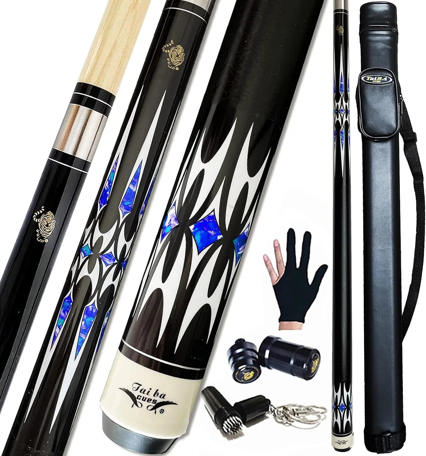 Tai ba cues 2-Piece Pool cue Stick   Hard Case, 13mm Tip, 58", Hardwood Canadian Maple Professional Billiard Pool Cue Stick 18,19,20,21,22 Oz Pool Stick (Selectable)-Blue, Black, Red, Gray, Green