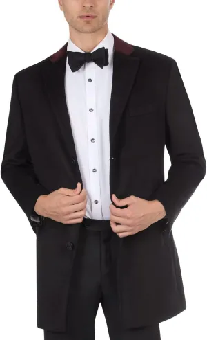 TALLIA Men's Overcoat with Contrast Velvet Top Collar Black Large