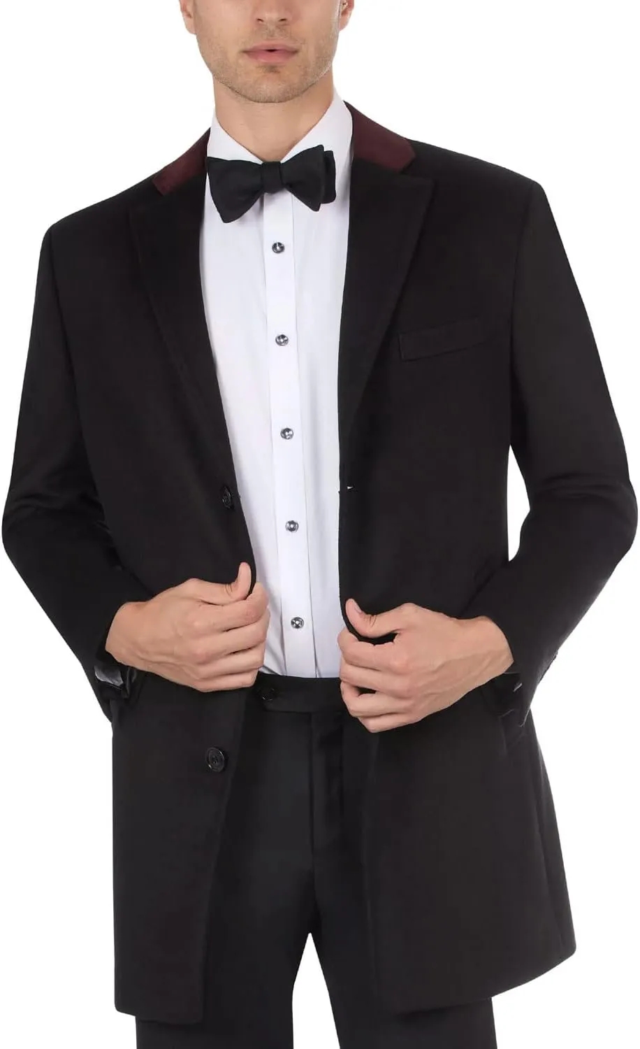 TALLIA Men's Overcoat with Contrast Velvet Top Collar Black Large