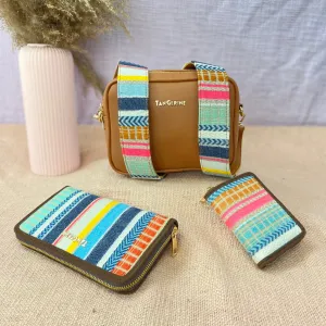Tan Dual Compartment Bag with Tan Vibrant Belt   Mini Wallet   Big Wallet Combo