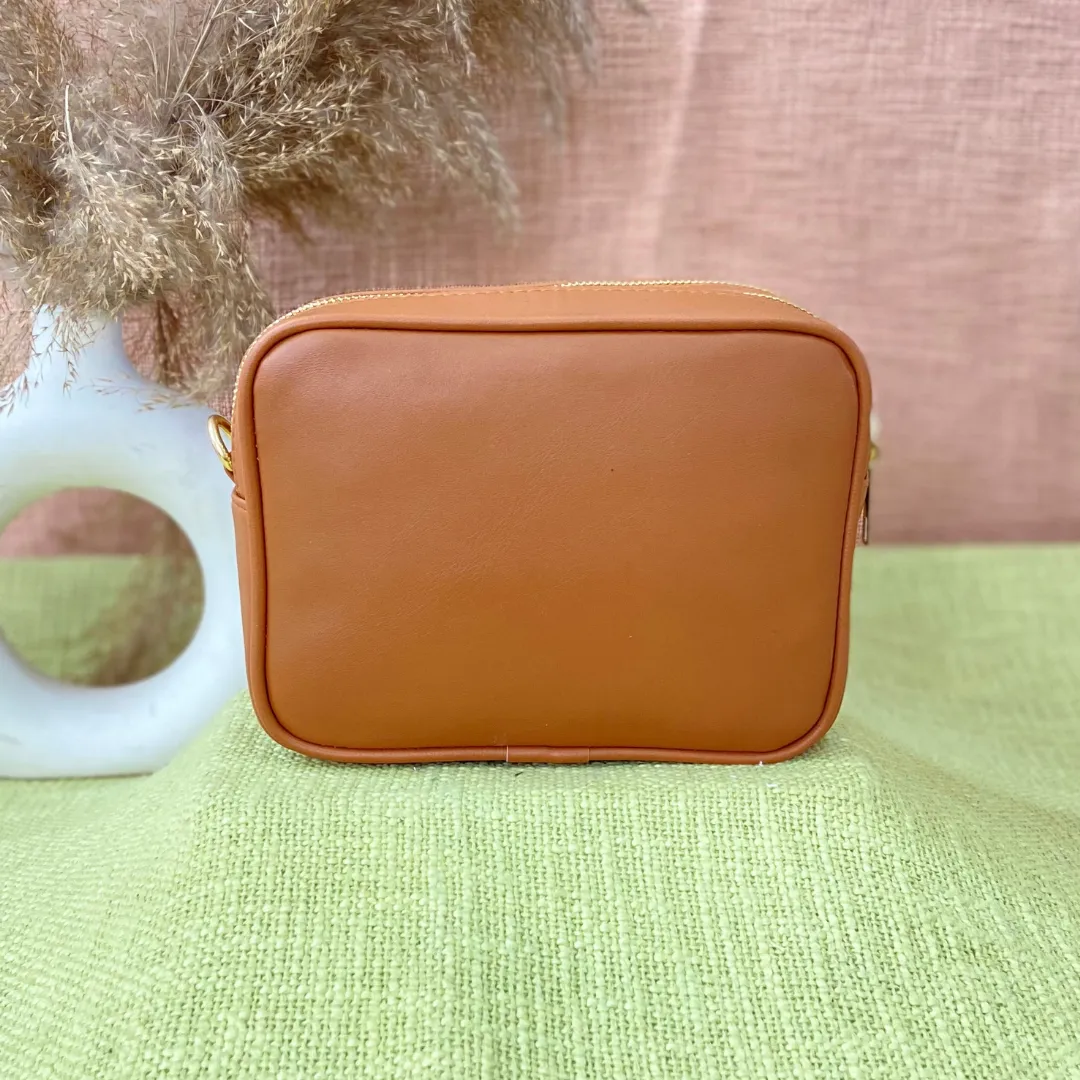 Tan Dual Compartment Bag with Tan Vibrant Belt   Mini Wallet   Big Wallet Combo