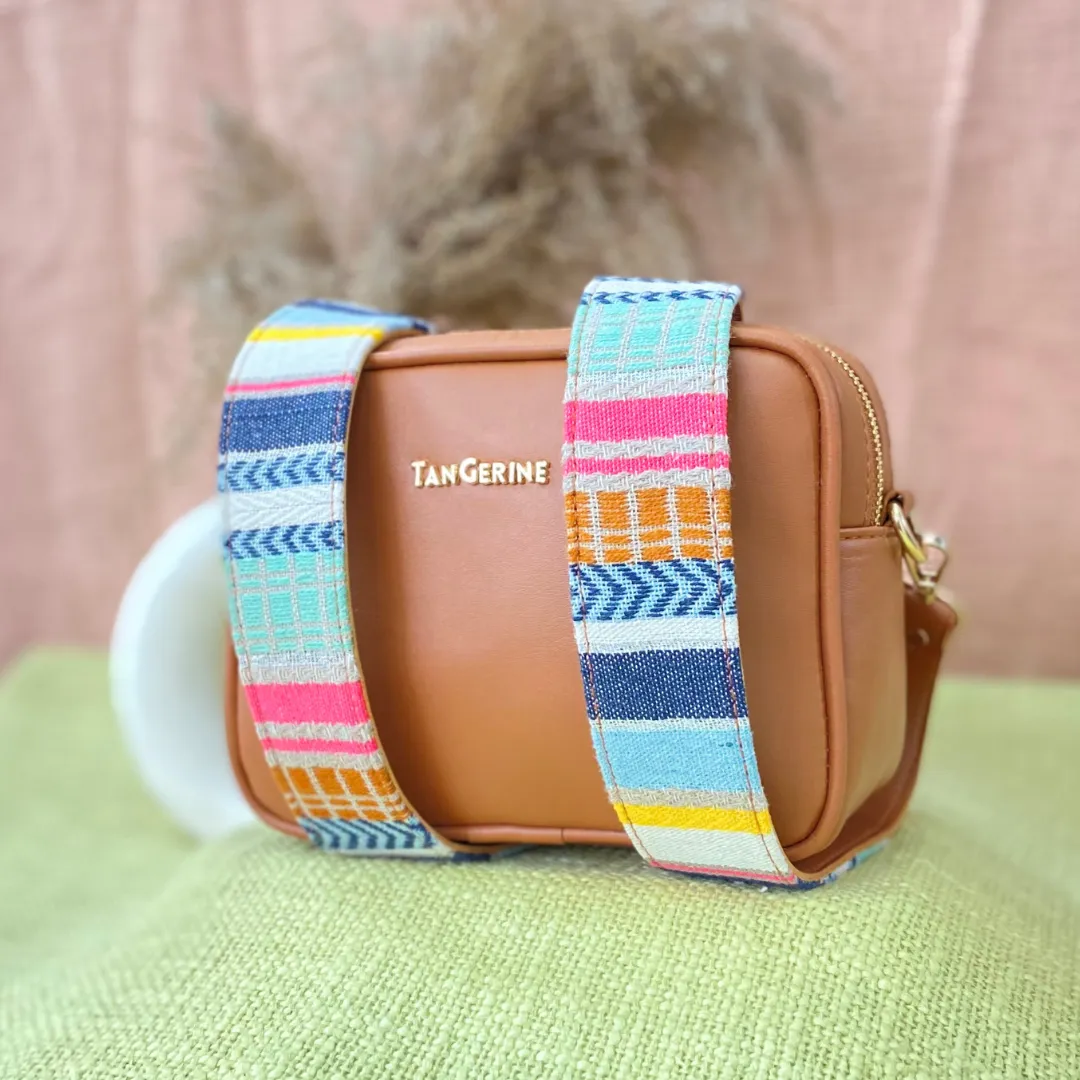 Tan Dual Compartment Bag with Tan Vibrant Belt   Mini Wallet   Big Wallet Combo