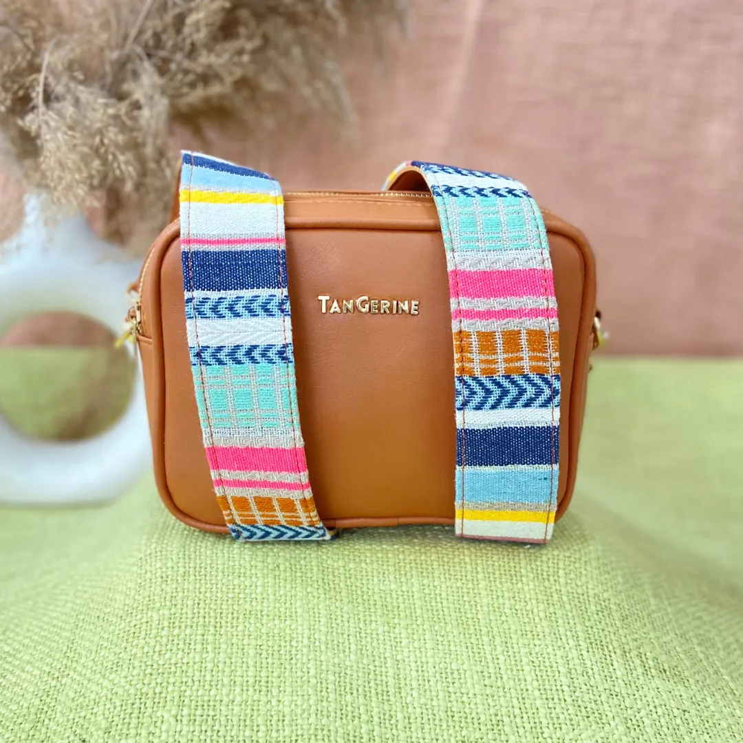 Tan Dual Compartment Bag with Tan Vibrant Belt   Mini Wallet   Big Wallet Combo
