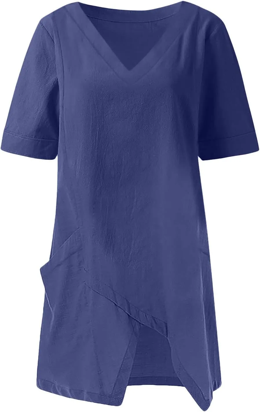 TANGNADE Women's Linen Blouse Tunic Half Short Sleeve Shirt V Neck Tops Irregular Hem Blouse T-Shirts Summer Tunic