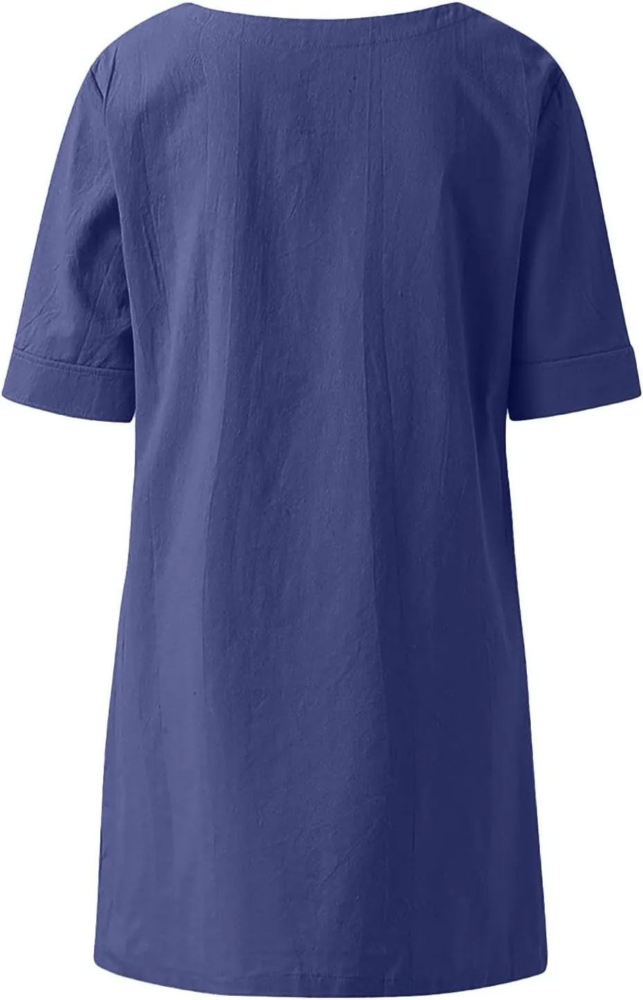 TANGNADE Women's Linen Blouse Tunic Half Short Sleeve Shirt V Neck Tops Irregular Hem Blouse T-Shirts Summer Tunic