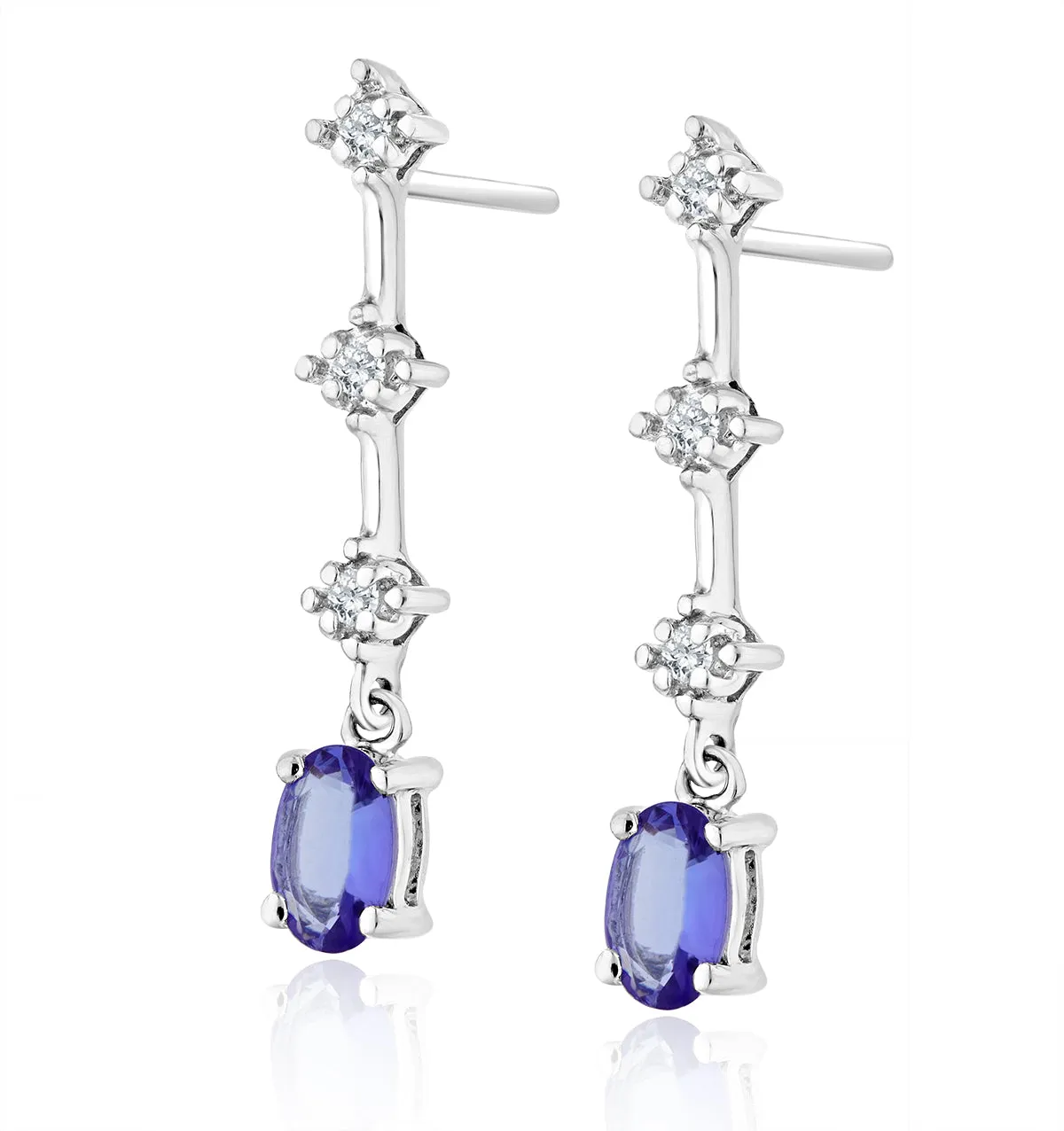 Tanzanite 0.56ct And 0.07ct Diamond 9K White Gold Drop Earrings