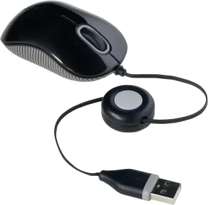 Targus Compact Mouse with Blue Trace Technology for Tracking and Retractable 2.5-Foot USB Cord, Adjustable Cord Mouse Supports Windows, Mac, and Netbooks, Black/Gray (AMU75US)