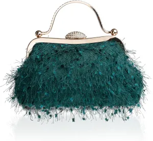 Tassel Women's Evening Handbag Cocktail Prom Formal Clutch Purse Feather Elegant Shoulder Bag for Wedding Banquet