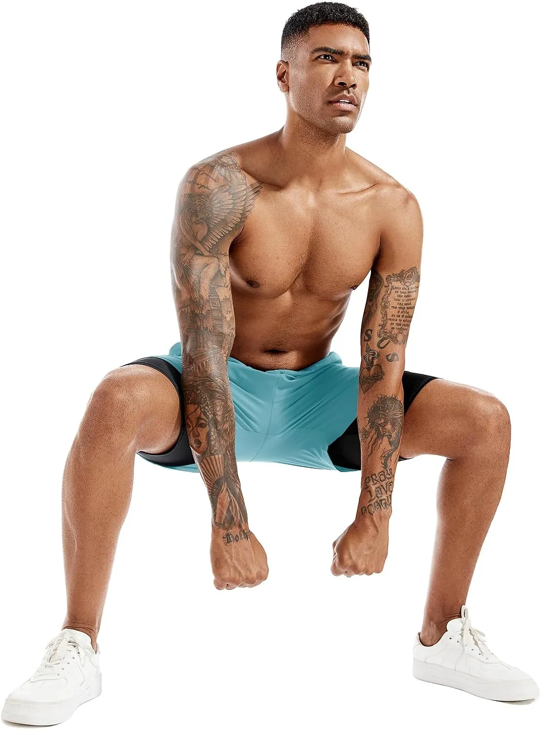 TENJOY Men's 2 in 1 Running Shorts 5 in or 7 in Quick Dry Gym Athletic Workout Shorts for Men with Phone Pockets