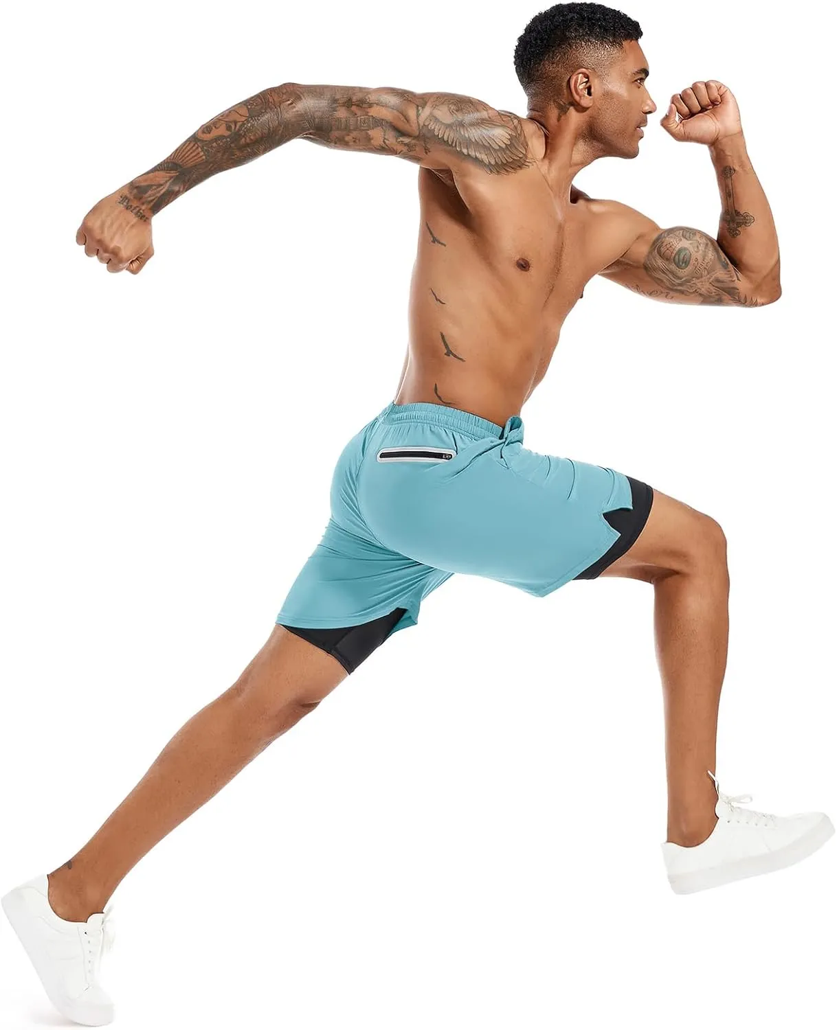 TENJOY Men's 2 in 1 Running Shorts 5 in or 7 in Quick Dry Gym Athletic Workout Shorts for Men with Phone Pockets