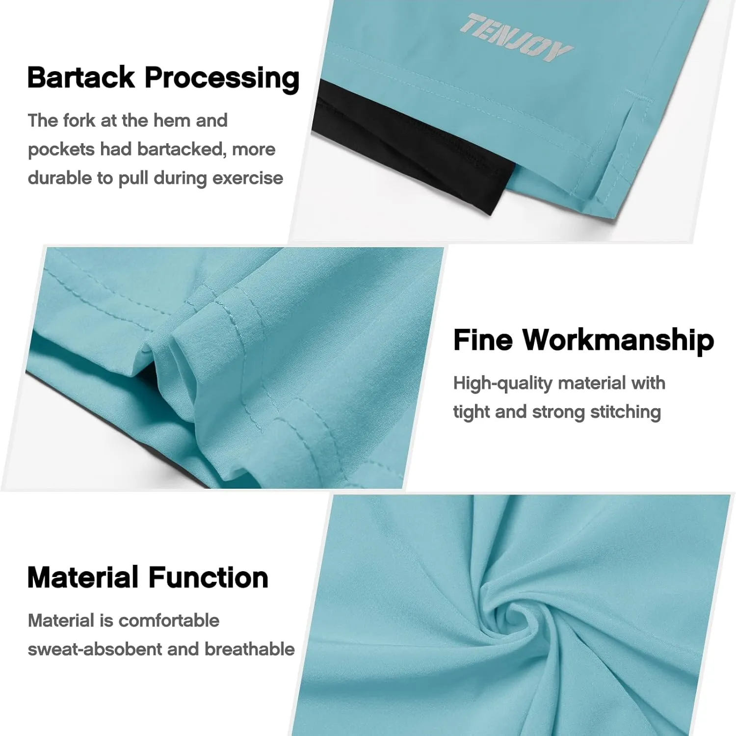 TENJOY Men's 2 in 1 Running Shorts 5 in or 7 in Quick Dry Gym Athletic Workout Shorts for Men with Phone Pockets
