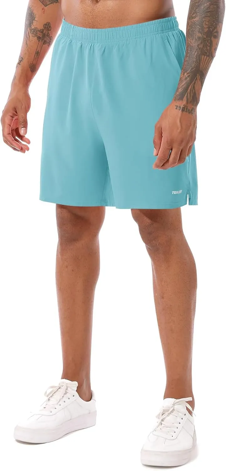 TENJOY Men's 2 in 1 Running Shorts 5 in or 7 in Quick Dry Gym Athletic Workout Shorts for Men with Phone Pockets