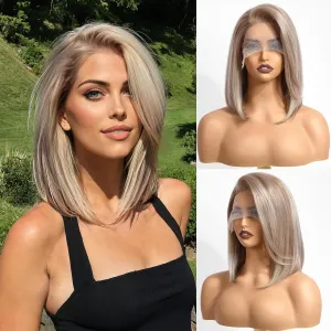 testar 13×4 Rose Blonde Bob Wig Human Hair Realistic HD Lace Front Wig Human Hair Ready to Go Strawberry Blonde Bob Wig Glueless 12 Inch Straight Bob Human Hair Wigs for Women