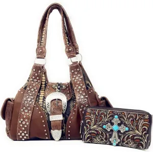 Texas West Premium Women's Rhinestone Buckle Handbag Wallet in 6 colors