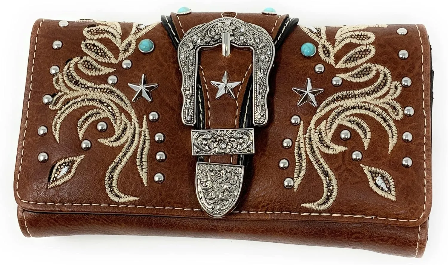 Texas West Premium Women's Rhinestone Buckle Handbag Wallet in 6 colors