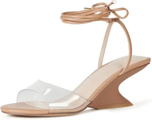 The Drop Women's Phoenix Lace Up Sculpted Heeled Sandal, Natural/Clear, 7.5