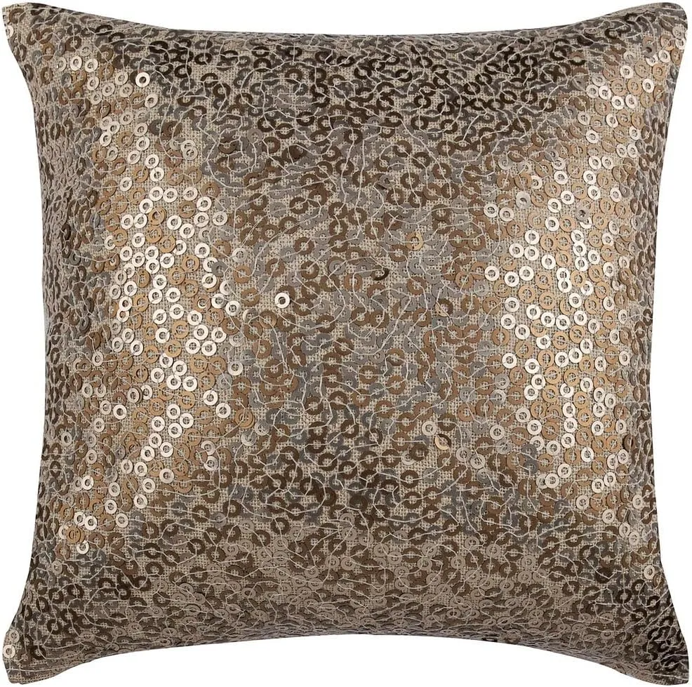The HomeCentric Pillow Covers, Gold Accent Pillow, Pack of 2, 18x18 inch (45x45 cm) Cushion Cover, Cotton Linen Square Pillow Cover, Sparkly Sequins Throw Pillow Cover, Solid, Circles - City of Gold