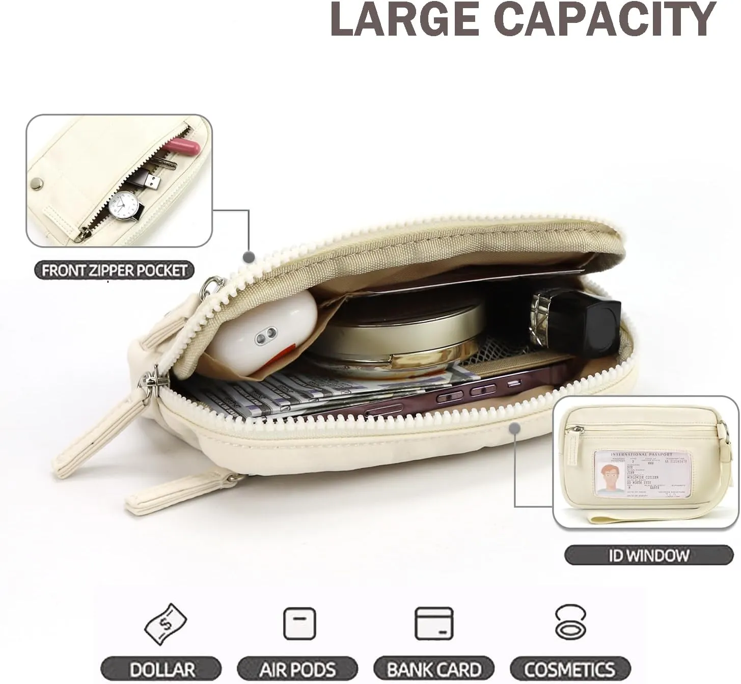 The Iris' Wallet 2nd Gen, Women's Waterproof Nylon Quilted 3 Zipper Purse Wallet With ID Window