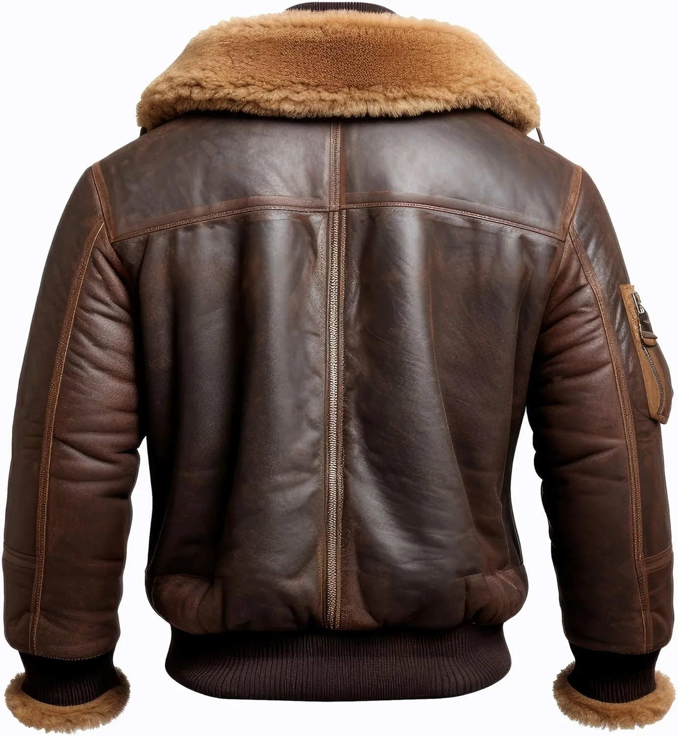 The Next Men Aviator Lapel Fur Leather Jacket Casual Bomber Coat Front Pockets Aviation Genuine Leather Jackets