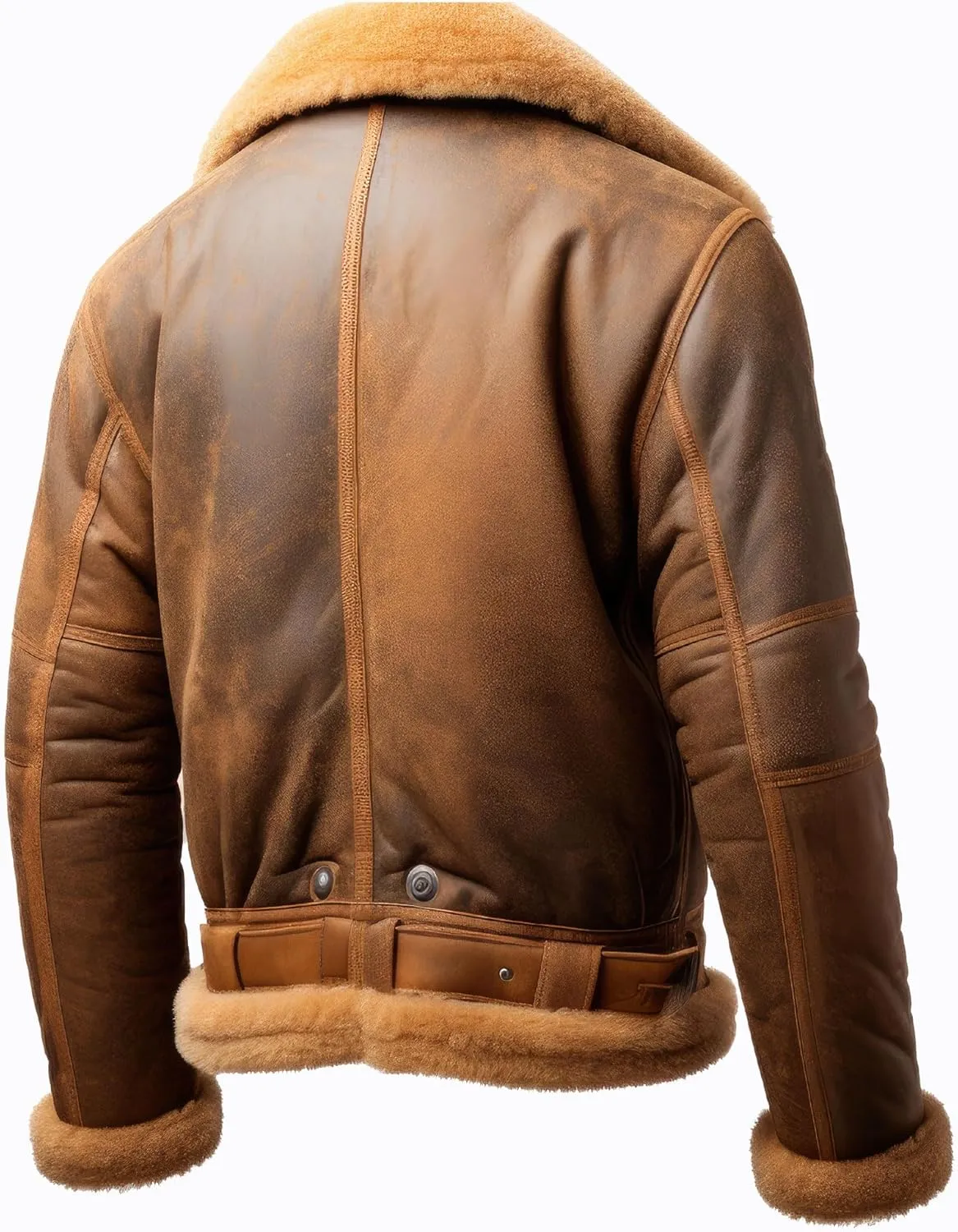 The Next Men Shearling Lapel Fur Leather Jacket Brown B3 Bomber Coat Zipper Pockets Aviation Genuine Leather Jackets