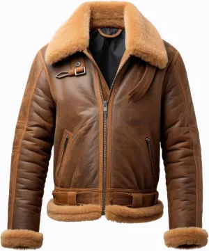 The Next Men Shearling Lapel Fur Leather Jacket Brown B3 Bomber Coat Zipper Pockets Aviation Genuine Leather Jackets