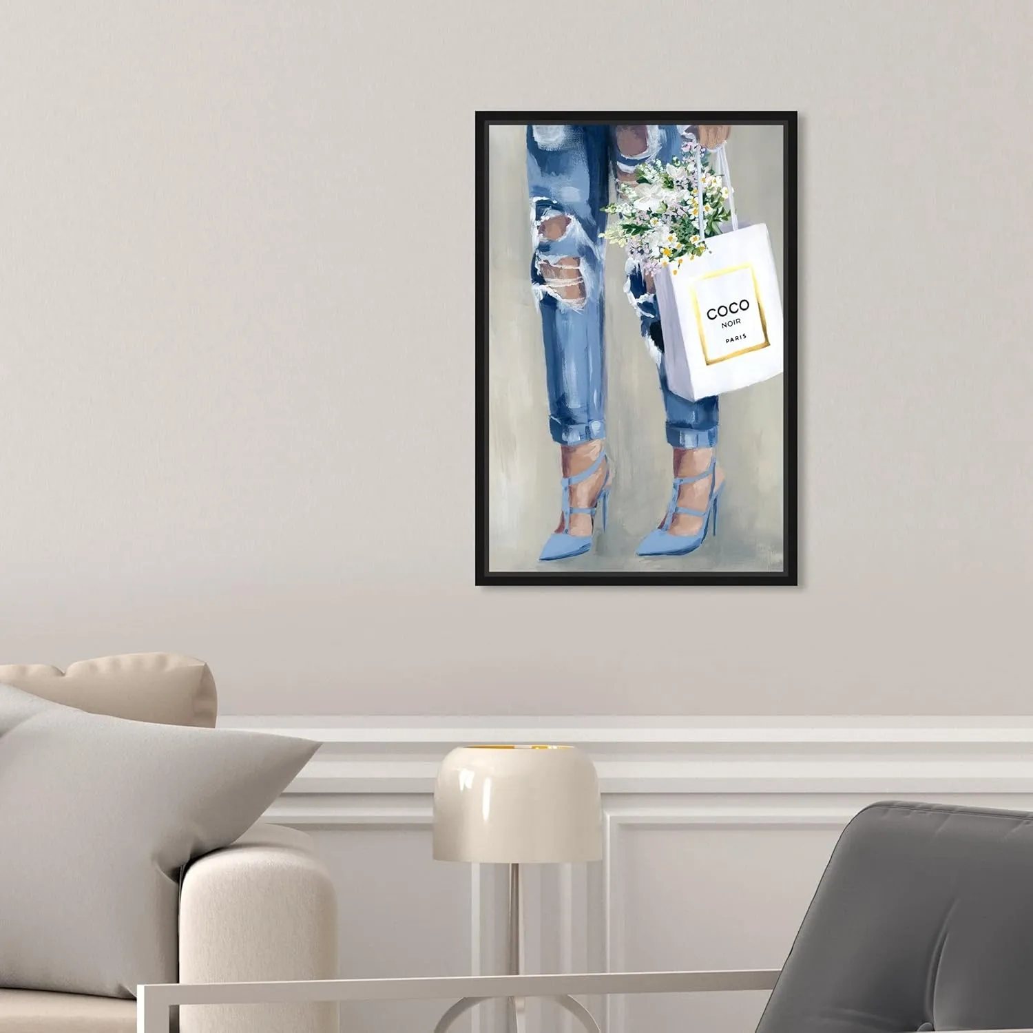 The Oliver Gal Artist Co. Fashion and Glam Wall Art Canvas Prints Outfits Denim Dream Home Décor, 10" x 15", Black Floating Frame