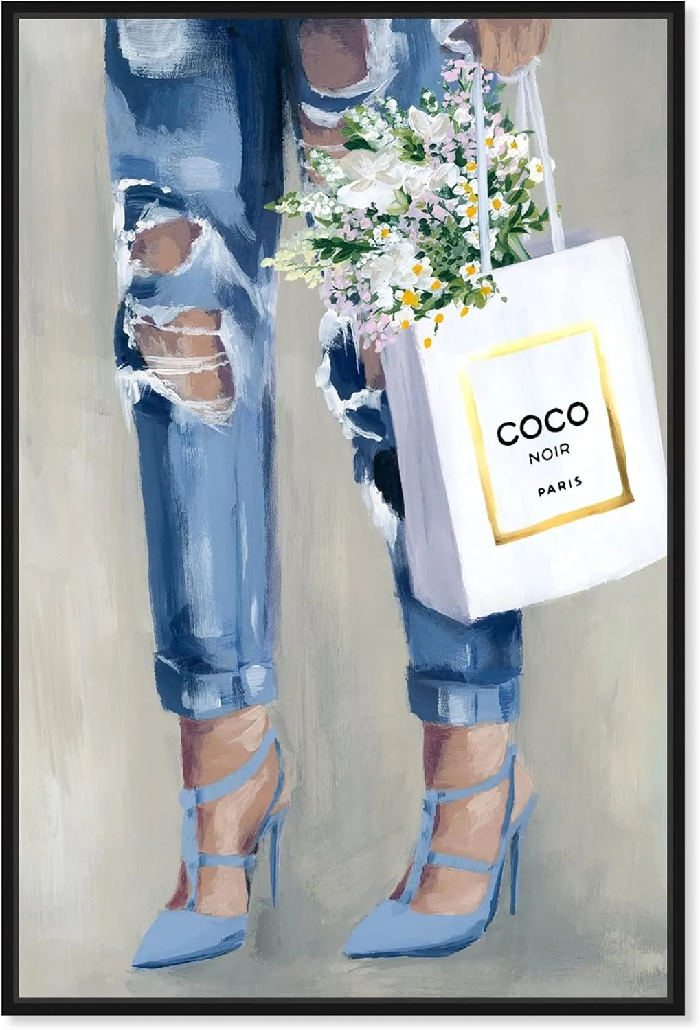 The Oliver Gal Artist Co. Fashion and Glam Wall Art Canvas Prints Outfits Denim Dream Home Décor, 10" x 15", Black Floating Frame