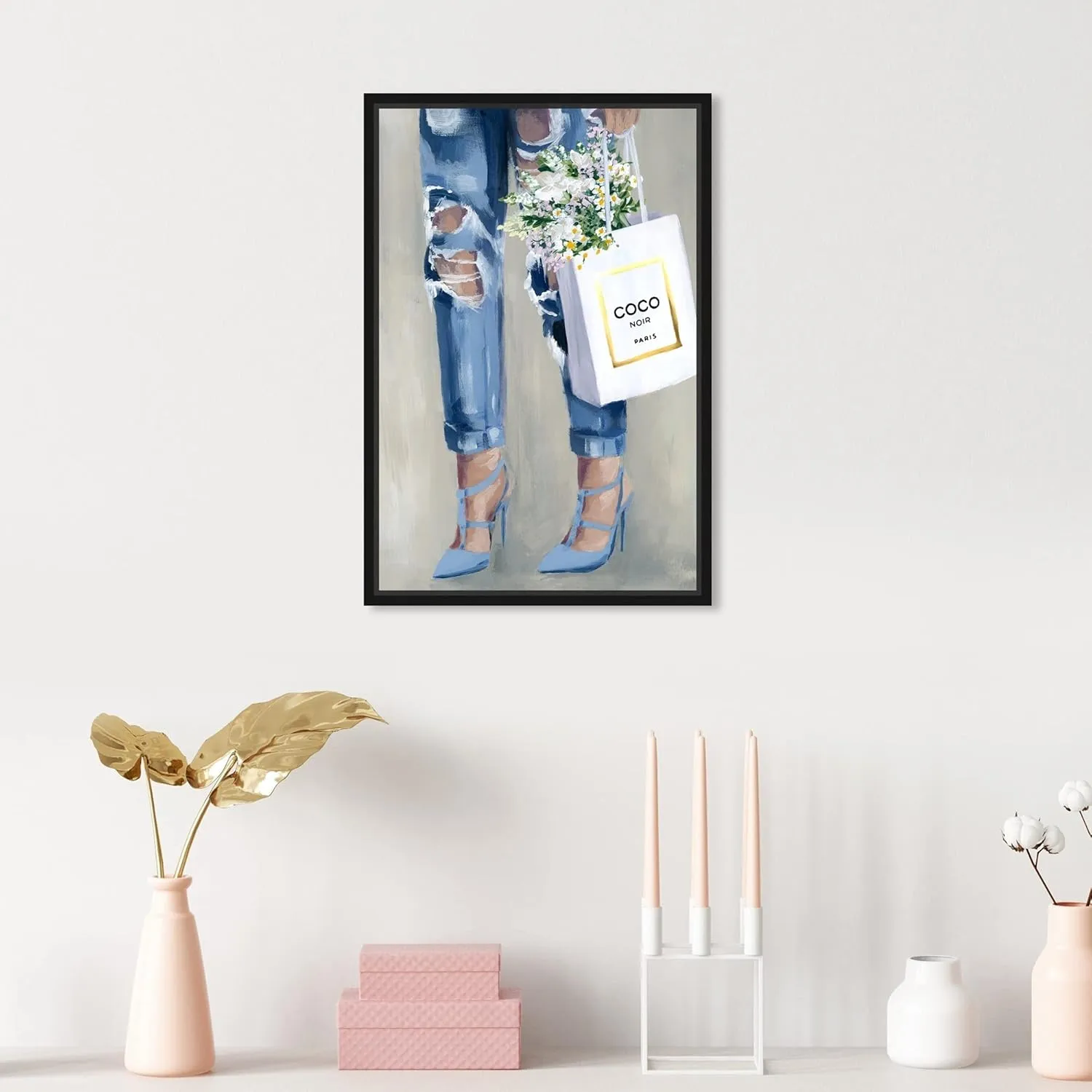 The Oliver Gal Artist Co. Fashion and Glam Wall Art Canvas Prints Outfits Denim Dream Home Décor, 10" x 15", Black Floating Frame