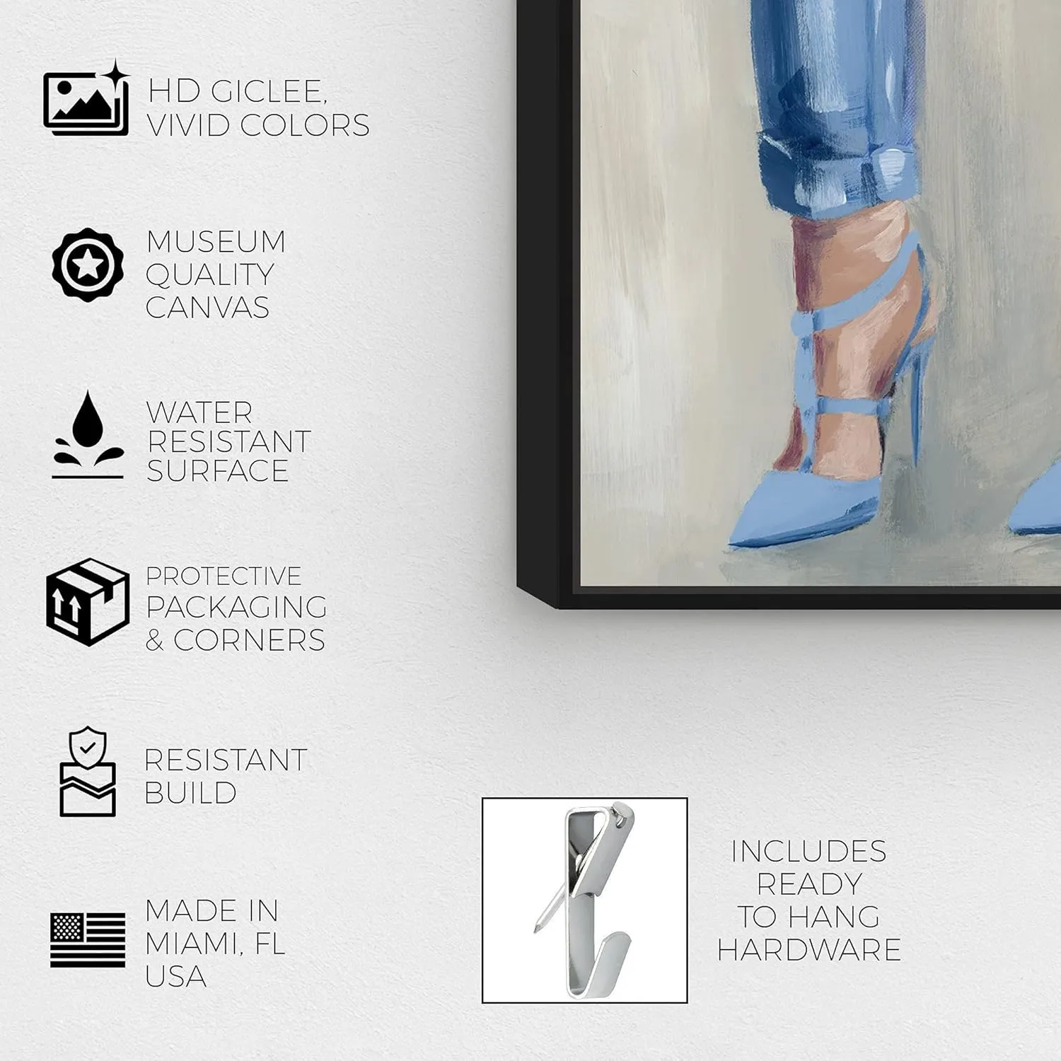 The Oliver Gal Artist Co. Fashion and Glam Wall Art Canvas Prints Outfits Denim Dream Home Décor, 10" x 15", Black Floating Frame