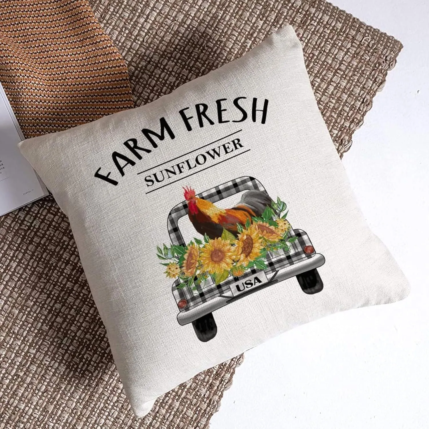 Throw Pillowcase Pillowcases Farm Fresh Sunflowers Colorful Soft Cotton Linen Pillow Case with Invisible Zipper Closure for Sofa Bed Bed Room Living Room Flat Novelty Birthday Gift for Boys