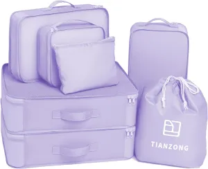 tianzong 7-piece Set Packing Cubes, Travel Bags for Luggage, Packing Organizers with Shoe Bag (Purple)