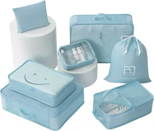 tianzong 7-piece Set Packing Cubes, Travel Bags for Luggage, Packing Organizers with Shoe Bag (Sky Blue with a Toiletry Bag)