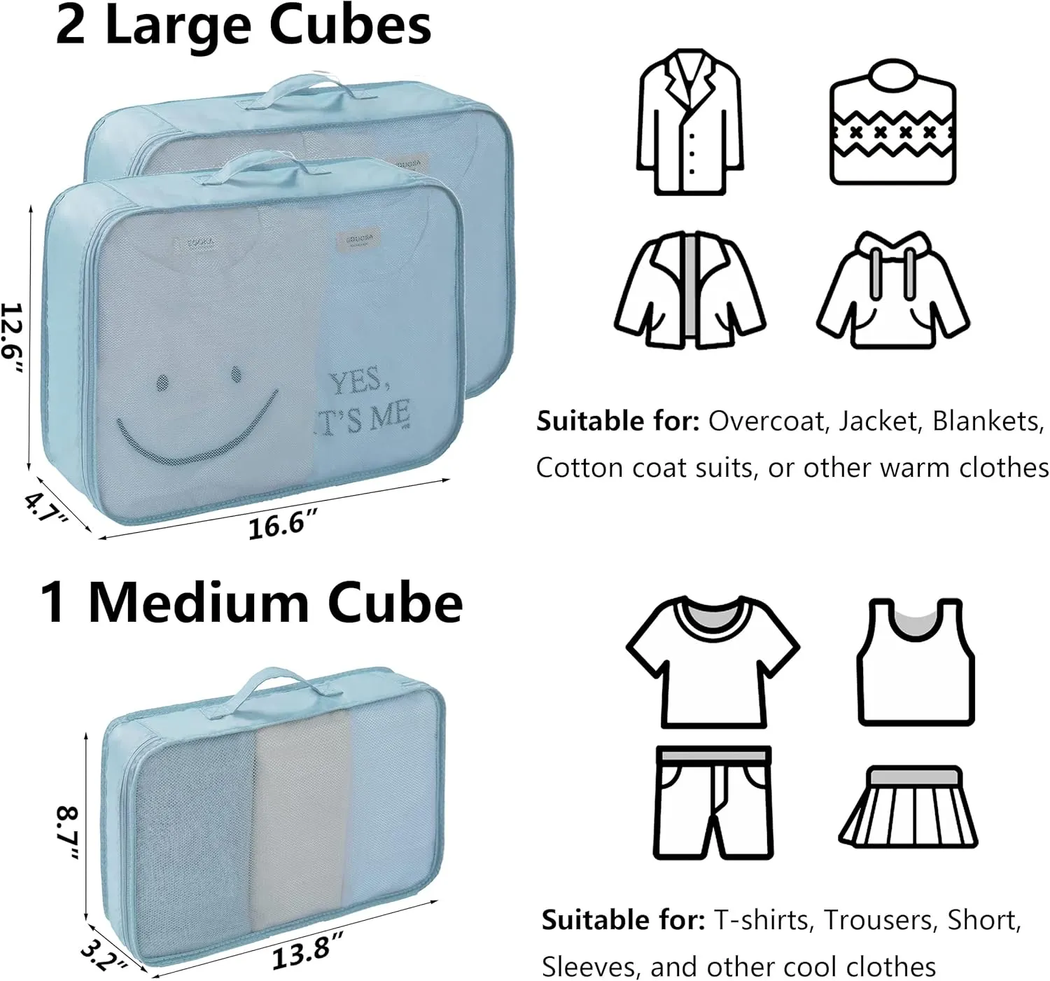 tianzong 7-piece Set Packing Cubes, Travel Bags for Luggage, Packing Organizers with Shoe Bag (Sky Blue with a Toiletry Bag)