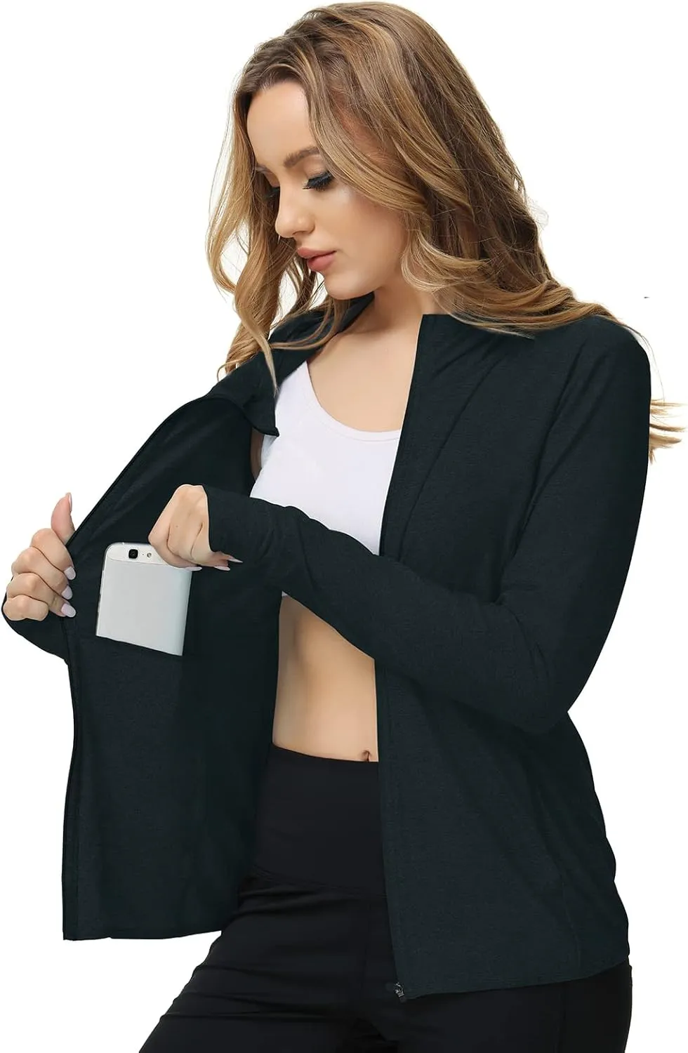 TIHEEN Women's UPF 50  Sun Protection Hoodie Jacket Lightweight Full Zip Athletic Jacket Long Sleeve Shirt with Pockets
