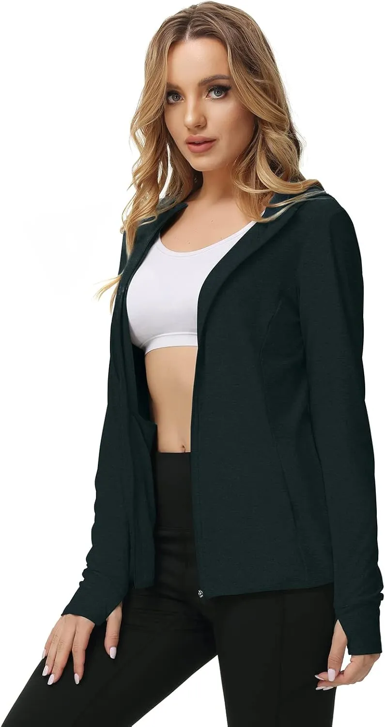 TIHEEN Women's UPF 50  Sun Protection Hoodie Jacket Lightweight Full Zip Athletic Jacket Long Sleeve Shirt with Pockets