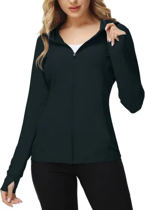 TIHEEN Women's UPF 50  Sun Protection Hoodie Jacket Lightweight Full Zip Athletic Jacket Long Sleeve Shirt with Pockets
